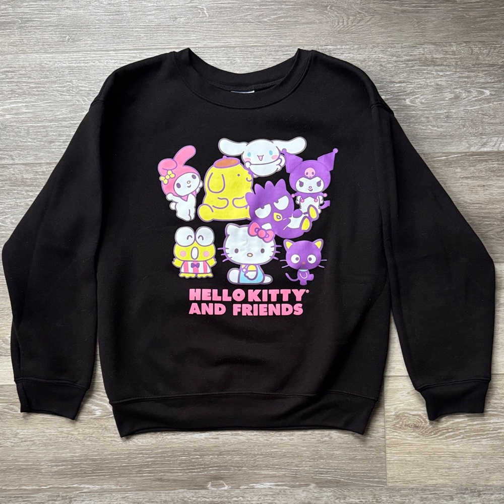 Sanrio Black Sweatshirt with Hello Kitty and Friends NWOT
